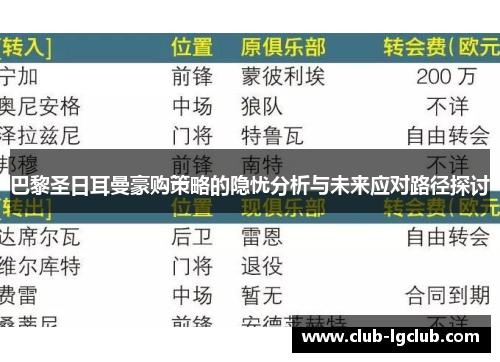巴黎圣日耳曼豪购策略的隐忧分析与未来应对路径探讨