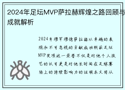2024年足坛MVP萨拉赫辉煌之路回顾与成就解析